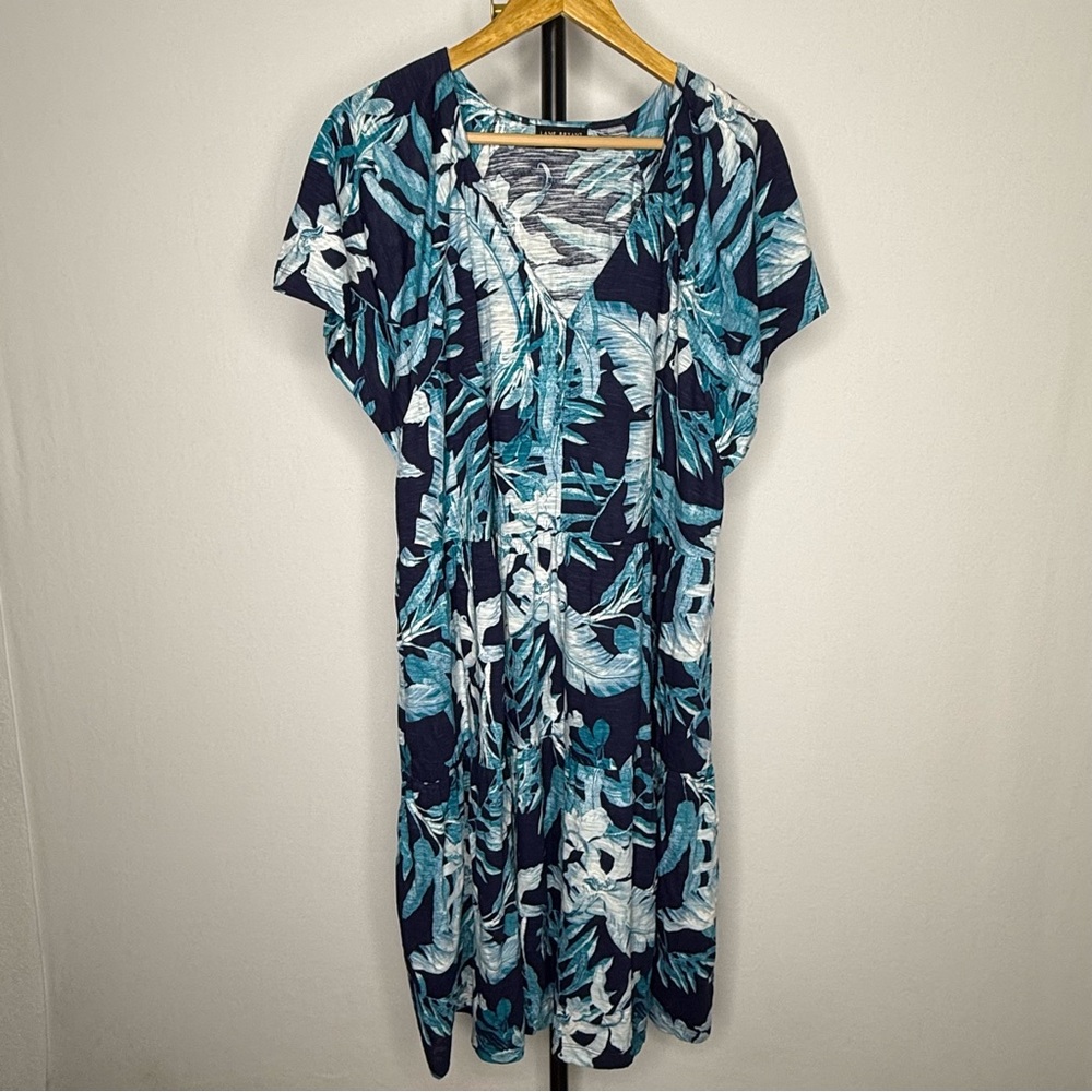 Lane Bryant Blue and White Leaf Print Cotton Midi Dress 18/20